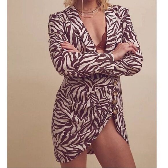 Free People RUMER Cyrus Blazer Linen Dress Zebra XS NWT - Picture 1 of 15